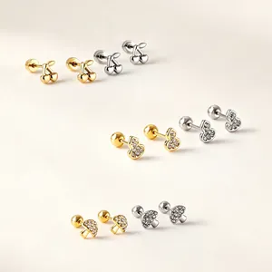 Boucles D Oreilles En Acier Inoxydable Strass Cerise Champignon Gourde Avec Fermoir À Vis Bijoux De Cartilage Pour Femmes