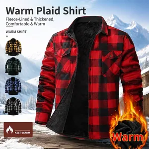 Camisa de Franela a Cuadros para Hombre Forro Polar Manga Larga Casual Cálida Chaqueta con Botones Top de Poliéster Cepillado
