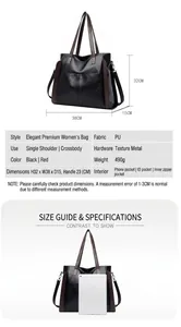 Dimensions and iPad scale comparison for large capacity black PU leather tote bag
