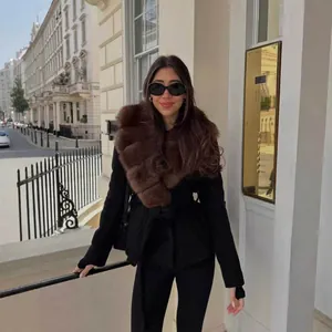 Abrigo de Lana Elegante para Mujer con Cuello de Piel Sintética Invierno Grueso Cálido Solapa Cintura con Cinturón Chaqueta