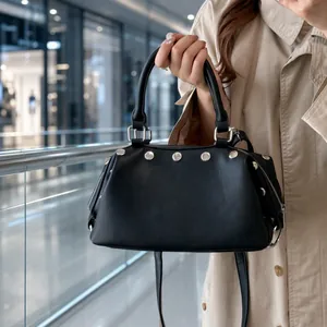 Women Glossy PU Leather Handbag With Mini Decorative Pouch Pendant Retro Large Capacity Crossbody Shoulder Bag