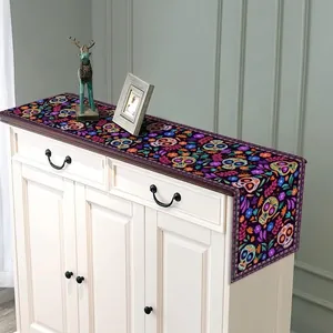 Mexican Day of the Dead table runner with colorful sugar skull and floral print