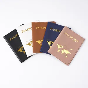 Detailed view of thick PVC world map passport covers available in five different colors