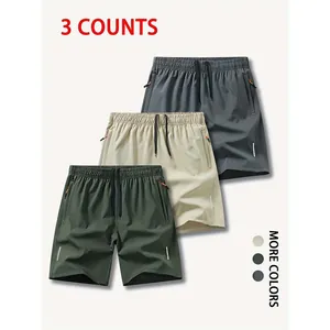 Set mit drei schnelltrocknenden Herren-Sportshorts in Olivgrün, Khaki und Anthrazitgrau