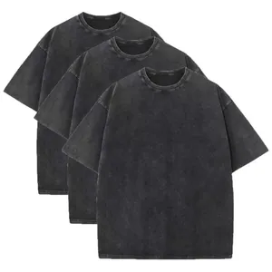 Men Heavyweight Cotton T-Shirt Acid Wash Distressed Short Sleeve Top Pack Basic Solid Color Casual Loose Fit Retro Tee