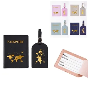 Minimalist World Map Embossed PU Leather Passport Holder Cover And Luggage Tag Waterproof Travel Document Case For Men Women