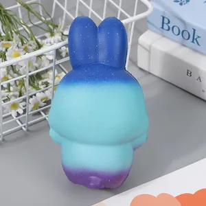 Starry sky rabbit squishy toy with blue and purple gradient slow rising foam effect