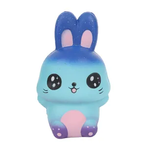Galaxy rabbit squishy toy with slow rising PU material for stress relief and venting.