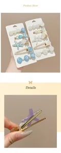 Set de pinzas para el cabello con perlas y conchas, estrella de mar para estilo playa