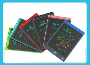 Multiple colorful LCD writing tablets for kids featuring various hand-drawn illustrations