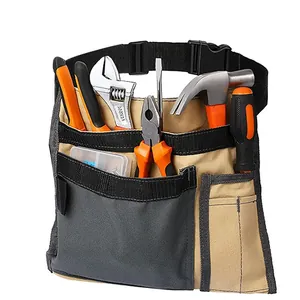 Detail view of the multi-functional tool belt bag organized with various essential hand tools