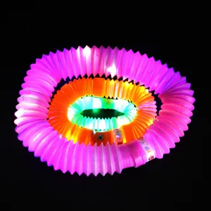Macro detail view of large medium and small LED glow pop tube fidget stretch toys