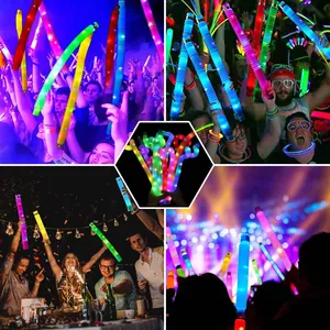 Vibrant LED pop tubes glowing in diverse colors at a lively party, ideal sensory fidget toys