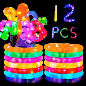 12 PCS LED light-up pop tubes sensory fidget toys for stress relief, glowing colors