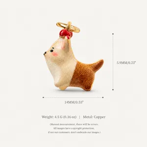 Cute handcrafted cartoon dog pendant made of copper featuring a premium oil-painted finish