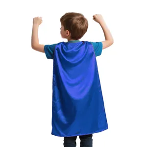 Capa azul de superhéroe para niños, vista trasera con detalle de textura de satén
