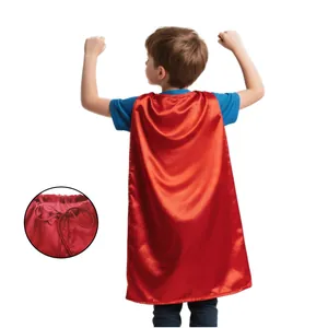 Capa de superhéroe roja vibrante para disfraces infantiles con lazo ajustable al cuello