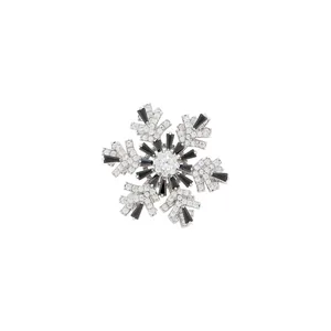 Exquisite luxury rotating snowflake brooch pin with black and clear crystals for women