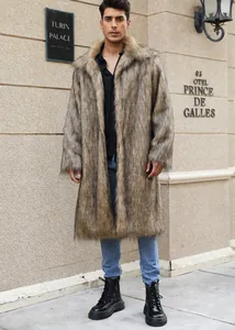 Premium men's long faux fur winter coat featuring a classic collar and textured finish