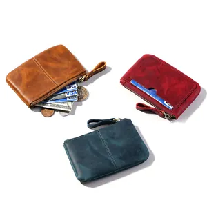 High-quality vintage waxed leather coin purse and card holder set available in three colors