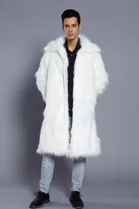 Close-up detail of a premium white faux fur long coat for men winter fashion outerwear