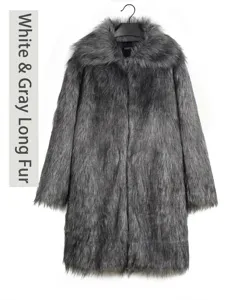Cappotto lungo in finta pelliccia bianca e grigia con texture morbida da uomo