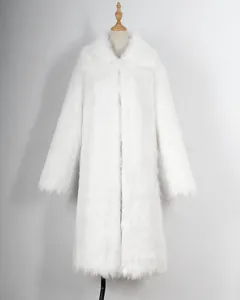 Men's elegant white faux fur long coat with square collar on mannequin