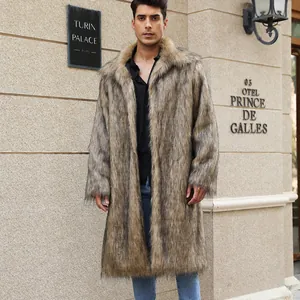 Premium men's long faux fur coat featuring a square collar for winter warmth and style