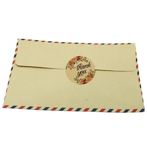 Floral Thank You kraft paper stickers on airmail envelope for gift packaging decoration.