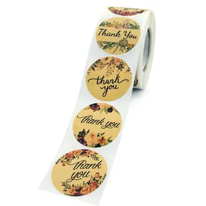 Floral kraft paper Thank You stickers roll for holiday gift packaging and DIY crafts decoration