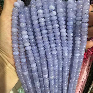Close-up of 5x8mm light blue chalcedony abacus beads for DIY jewelry making