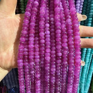 Detailed close-up of 5x8mm purple jade chalcedony abacus beads for DIY jewelry crafts