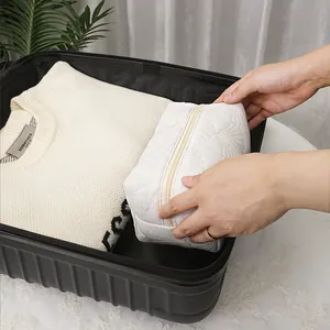 Elegant large capacity white shell quilted makeup bag for portable travel storage organization