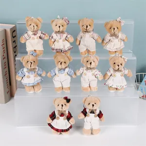 Set of 10 cute cartoon burlap bear plush keychains for bag charms and student gifts