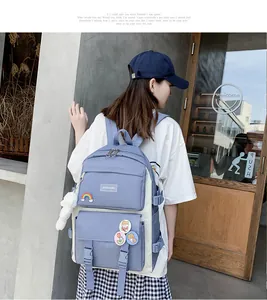 Elegante zaino scolastico in stile coreano ad alta capacità in blu e crema