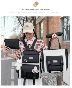 Vista dettagliata del set di 5 zaini in stile coreano inclusi borsa tote e astuccio per matite