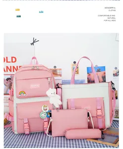 Set di 5 borse per la scuola rosa con zaino, borsa tote e astuccio per le matite