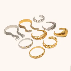 Collezione di bracciali rigidi in acciaio inossidabile placcato oro 18K in vari stili