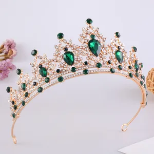 Diadema da sposa dorato con cristalli verdi e strass scintillanti per matrimonio