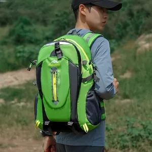 Vibrant green outdoor hiking backpack for mountaineering and cycling travel sports.