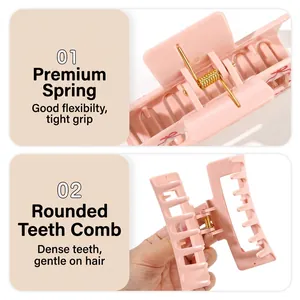 Detail of durable golden spring and rounded teeth on pink printed hair claw clip
