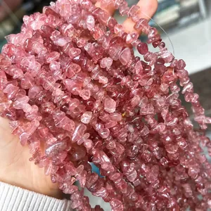 Perles en quartz fraise rouge naturel en éclats irréguliers pour création de bijoux DIY