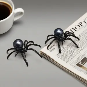 Gothic black pearl spider earrings for Halloween, luxury fashion jewelry for women
