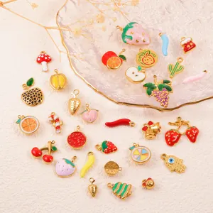 Stainless Steel DIY Jewelry Charms Christmas Fruit Pendants Strawberry Apple Grapes Enamel Pendants For Necklace Bracelet Making