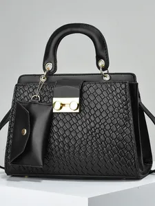 Elegante borsa a mano nera goffrata con grande capacità e pratico manico superiore