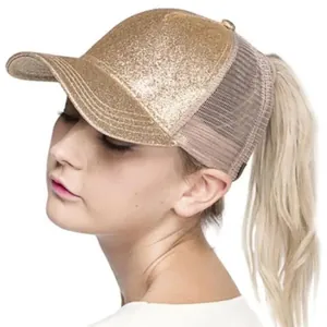 Berretto da Baseball con Paillettes Luccicanti per Coda di Cavallo Cappello da Sole a Rete Traspirante Regolabile da Donna