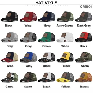 Various color trucker hats with DAD leather patch and breathable mesh back