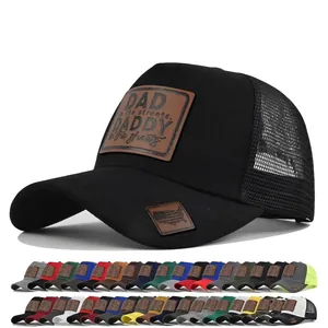 Retro Men Cotton Mesh Trucker Hat With Leather Patch Slogan Adjustable Breathable Summer Sun Shade Outdoor Baseball Cap