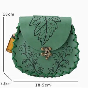 Medieval Steampunk Vintage PU Leather Waist Bag Embossed Maple Leaf Hand Woven Retro Fanny Pack For Cosplay Party Women