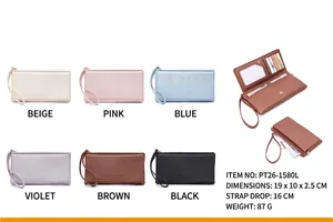 Long wallet with multi-card slots and adjustable strap in various colors